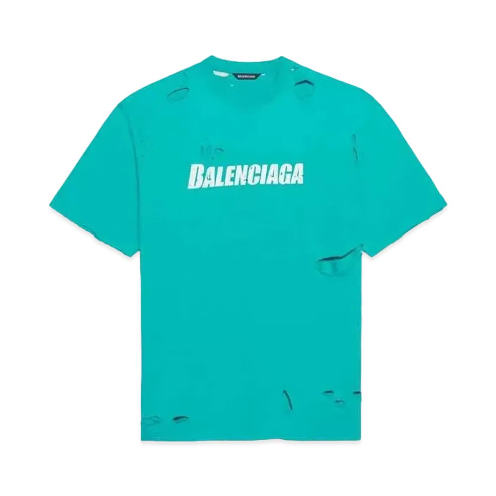 BALENCIAGA Caps Destroyed Flatground T-Shirt "Blue"