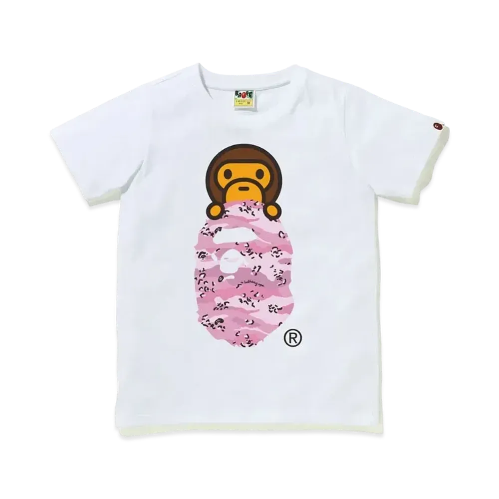 A BATHING APE DESERT CAMO MILO ON APE HEAD TEE "White/Pink"