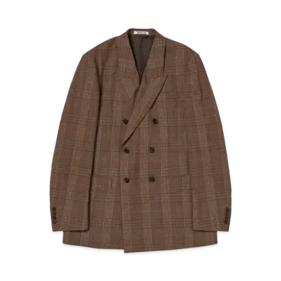 AURALEE Bluefaced Wool Check Double-Breasted Jacket "Brown Check"