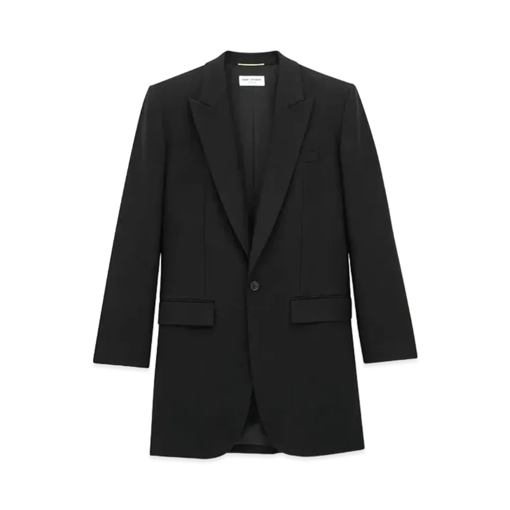Saint Laurent Women's Long Jacket in Wool Gabardine "Black"