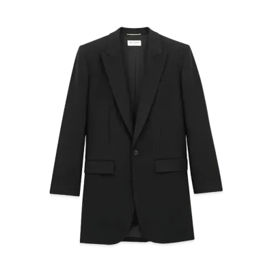 Saint Laurent Women's Long Jacket in Wool Gabardine "Black"