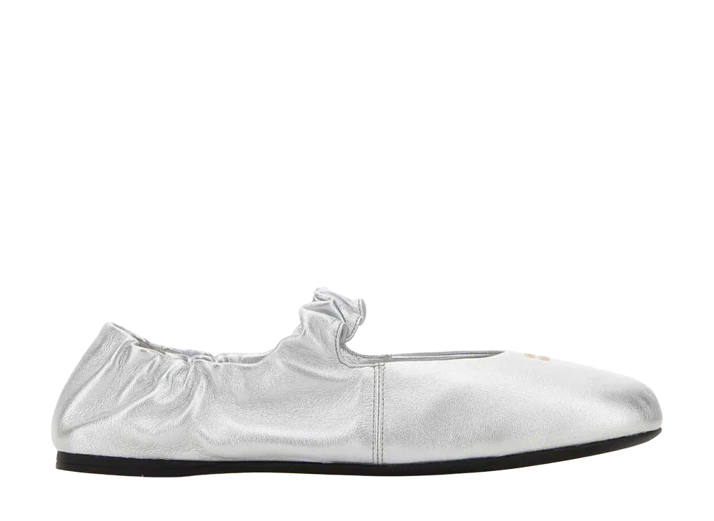 MIU MIU Women's Ruches Mordoré Nappa Leather Ballerinas "Silver"