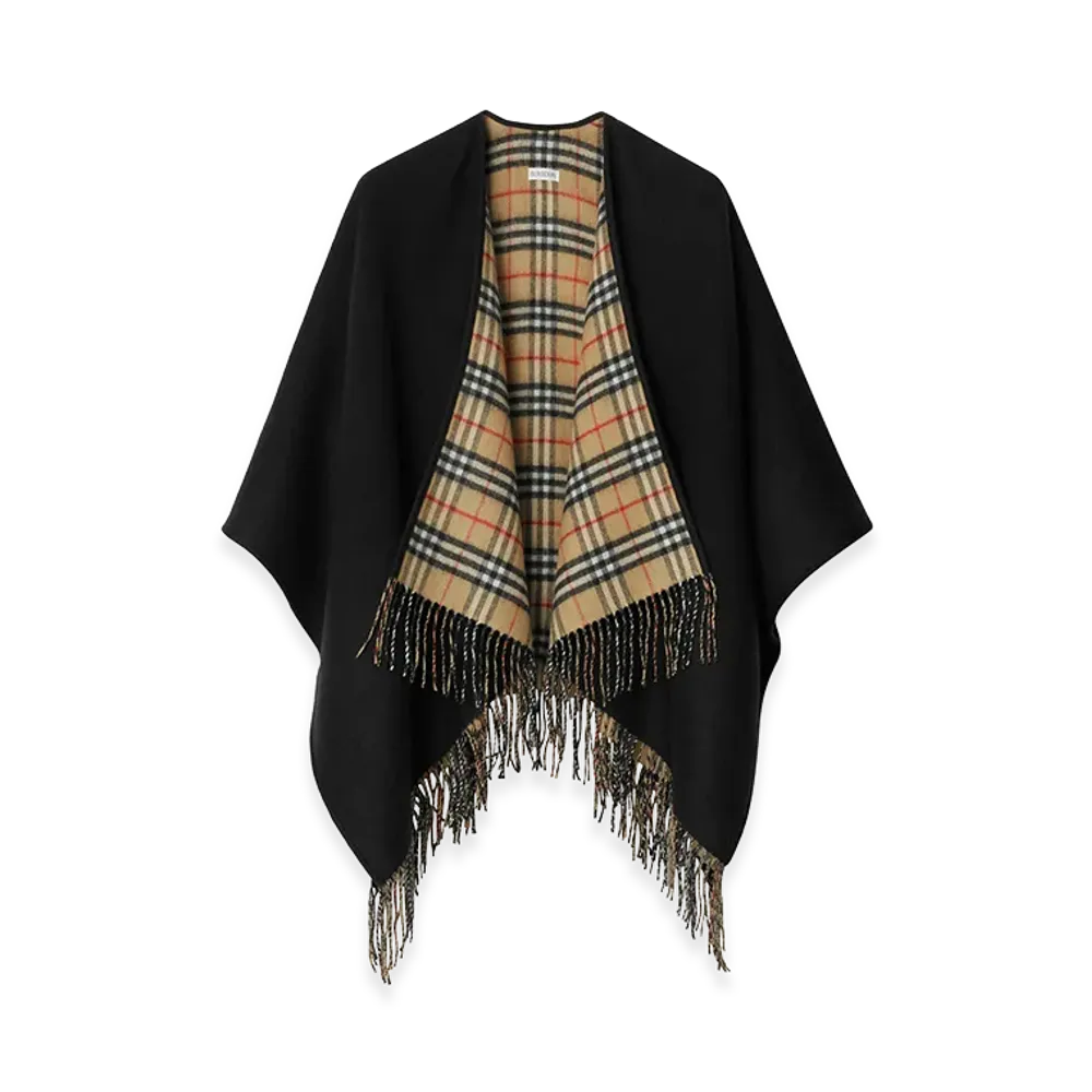 Burberry Women's Reversible Check Wool Cape "Black"