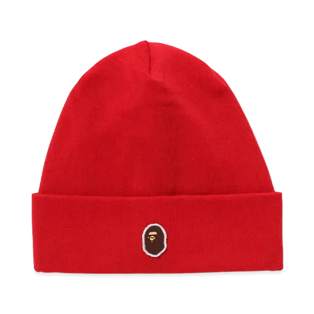 A BATHING APE Silicon Ape Head Knit Cap "Red"