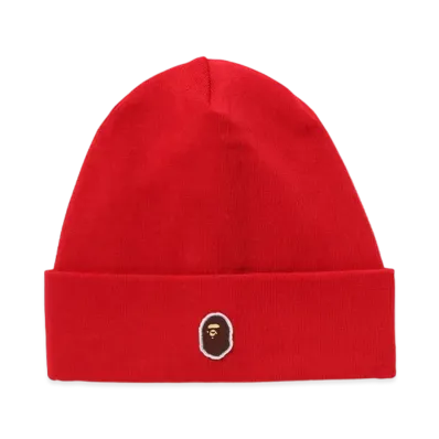 A BATHING APE Silicon Ape Head Knit Cap "Red"