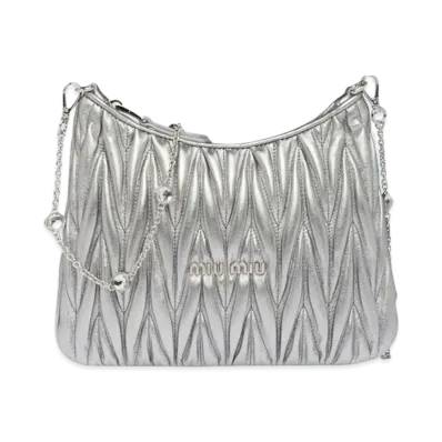 MIU MIU Materassenuppa Leather Shoulder Bag "Silver"