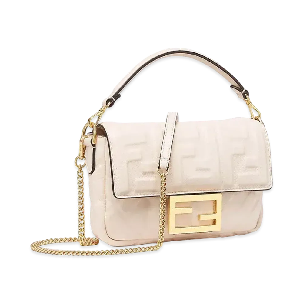 FENDI Baguette Nappa Leather FF Bag "White"