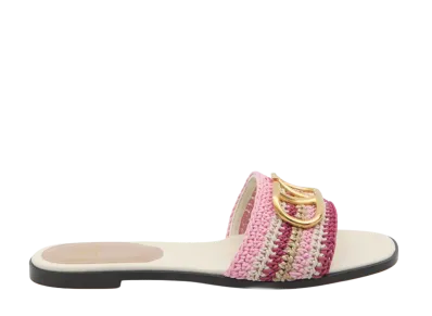 Valentino Garavani Women's Multicolor Crochet Vlogo Slippers "White"