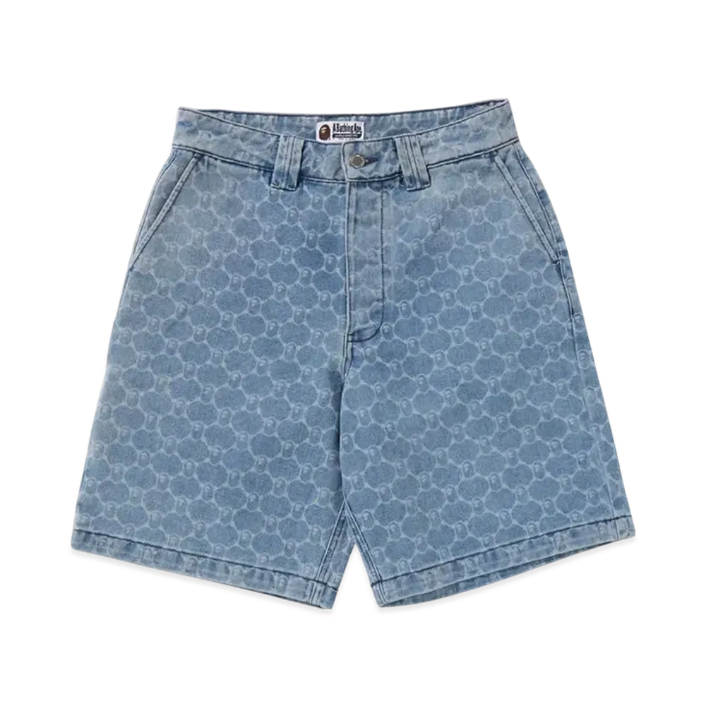 A BATHING APE College Monogram Relaxed Fit 13OZ Denim Shorts "Lightindi"