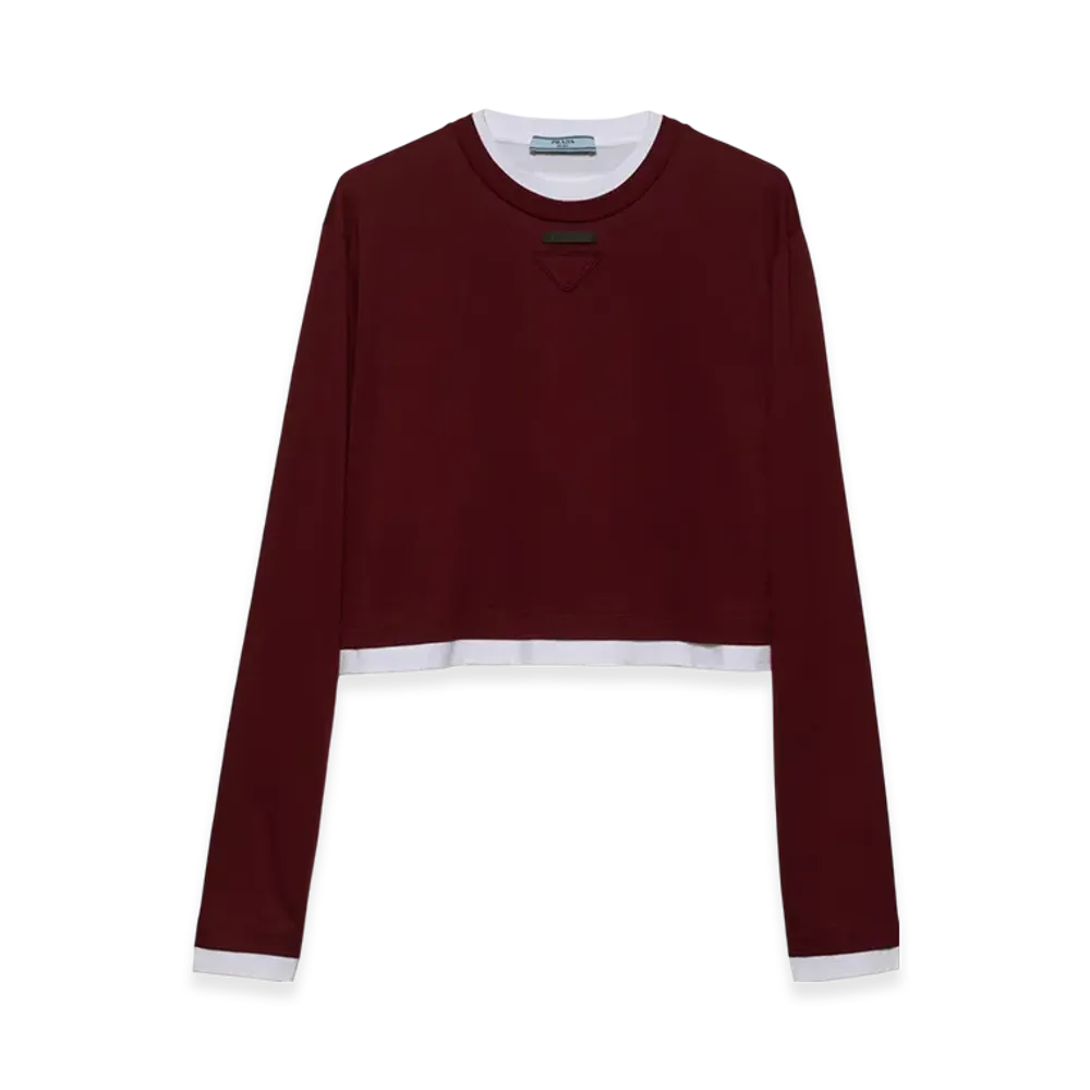 PRADA Women's Long-Sleeved Jersey T-Shirt "Garnet"