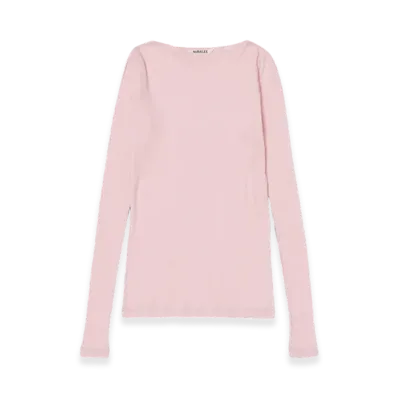 AURALEE High Gauge Sheer Rib Boat Neck L/S T-Shirt "Pink"