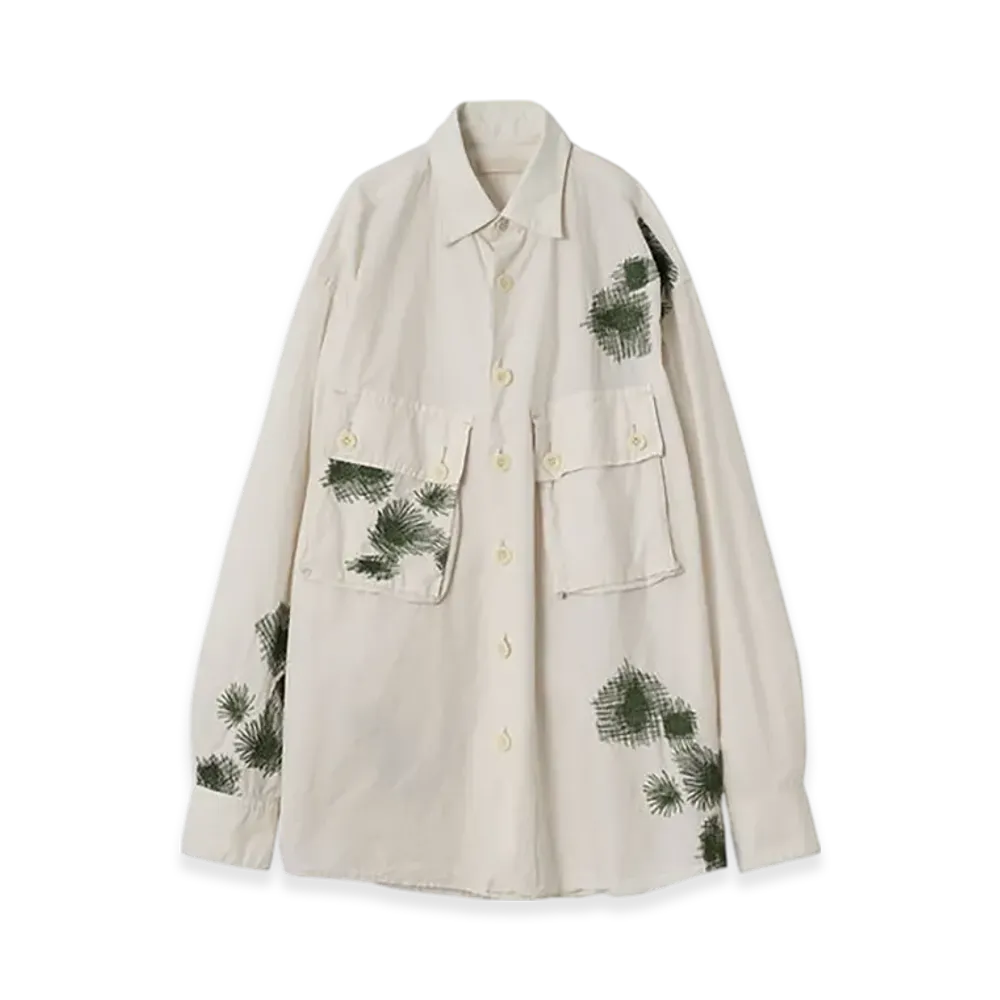 YOKE Cotton Typewriter Cloth Embroidery Utility Shirts "Fog White"