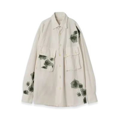 YOKE Cotton Typewriter Cloth Embroidery Utility Shirts "Fog White"
