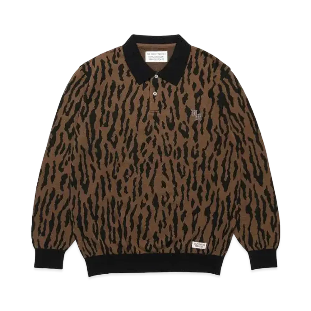 WACKO MARIA Leopard Knit Jacquard Polo Shirt "Light Brown"