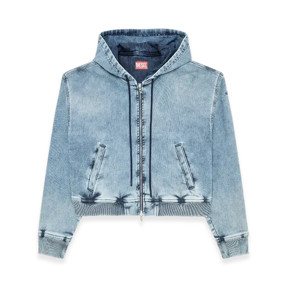 Diesel De-Giri-Crop Jogg Zipped Hoodie In Joggjeans "Light Blue"