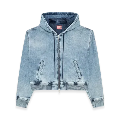 Diesel De-Giri-Crop Jogg Zipped Hoodie In Joggjeans "Light Blue"