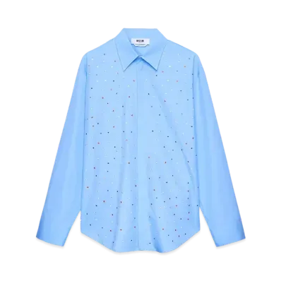 MSGM Organic Cotton Shirt With Multicolor Studs "Blue"