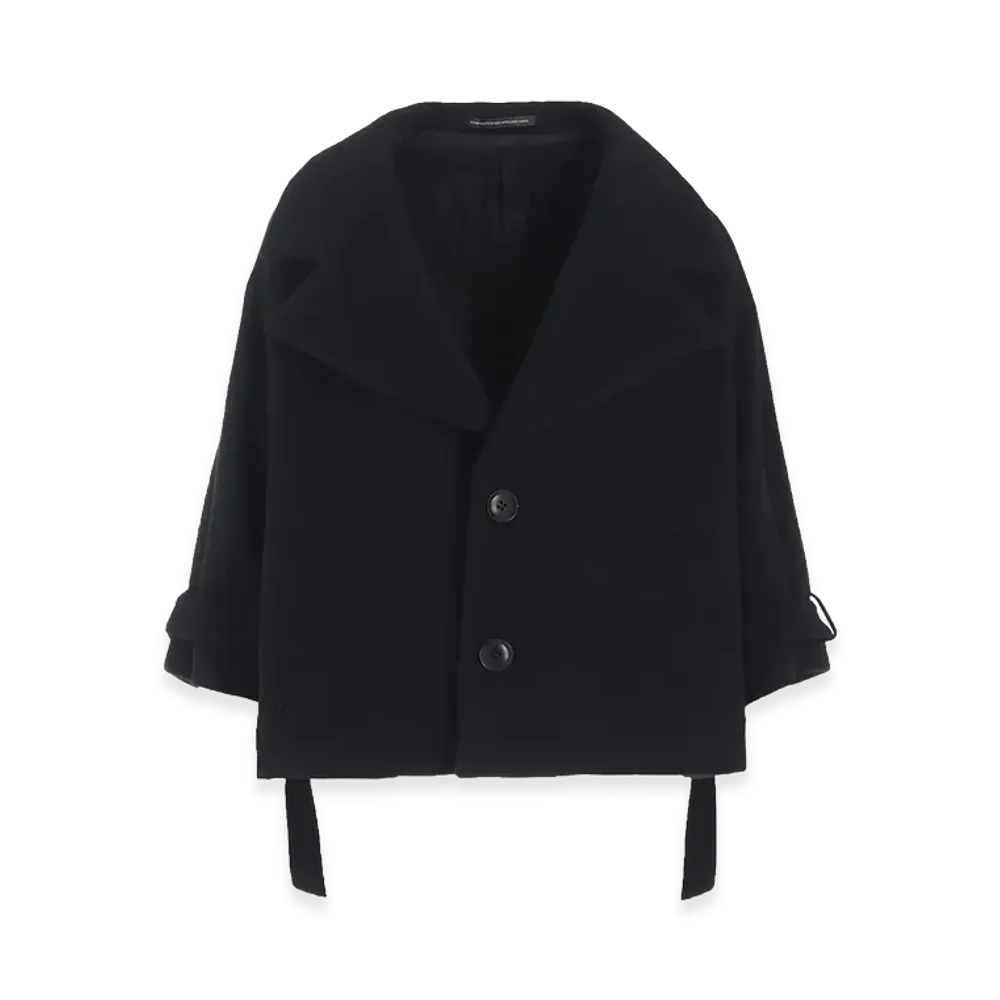 Y's Wool Double-faced Mosser Wide Collar Jacket "Black"