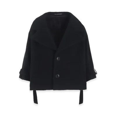 Y's Wool Double-faced Mosser Wide Collar Jacket "Black"