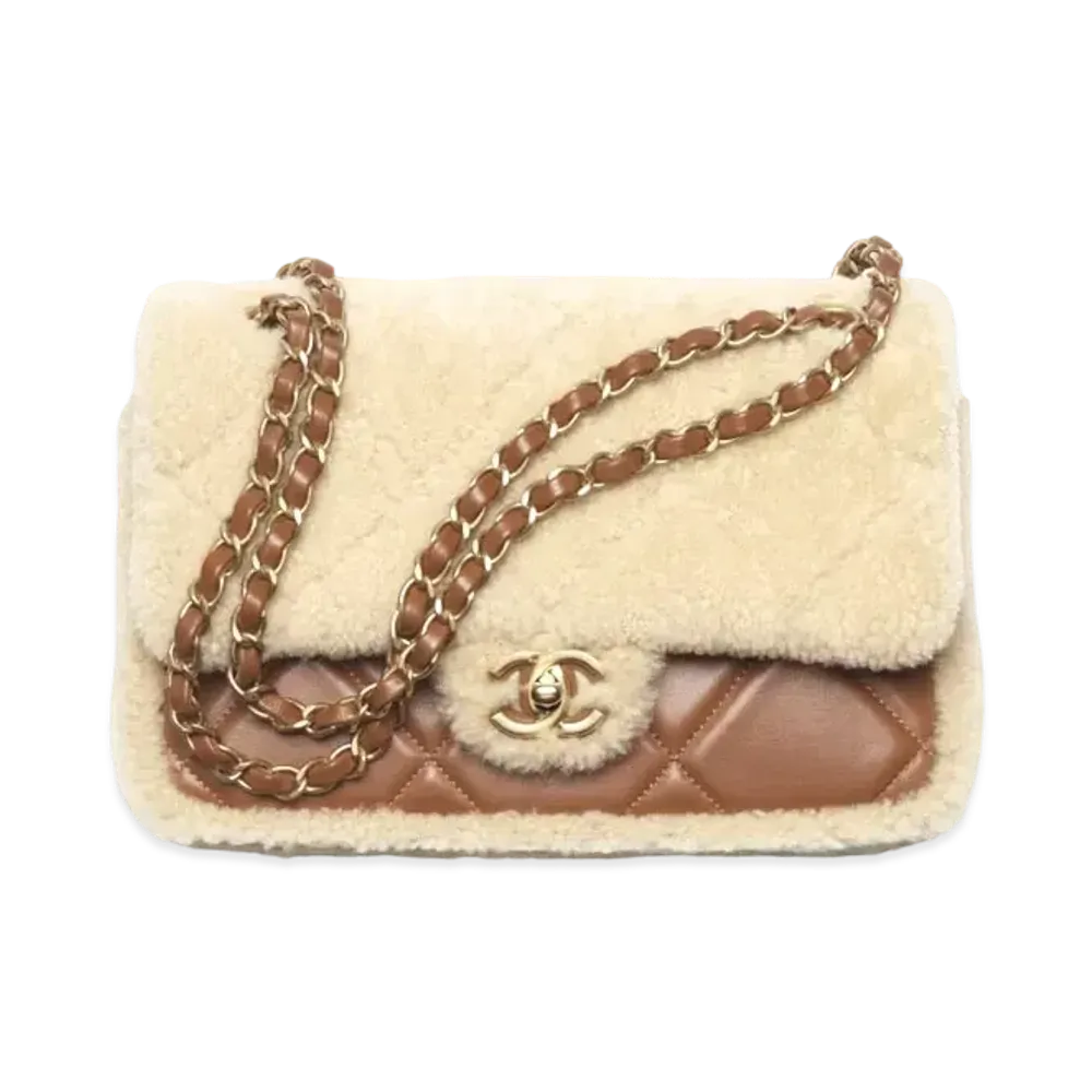 CHANEL Flap Bag Shearling Lambskin & Gold-Tone Metal "Beige/Brown"