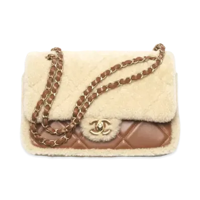 CHANEL Flap Bag Shearling Lambskin & Gold-Tone Metal "Beige/Brown"
