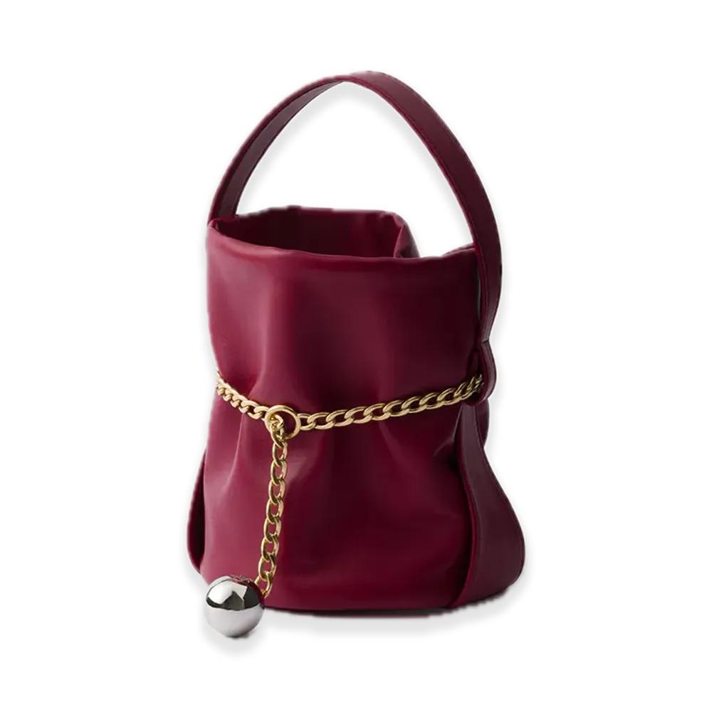 PRADA Petit Sac Noir Nappa Leather Mini Bucket Bag "Dark Red"