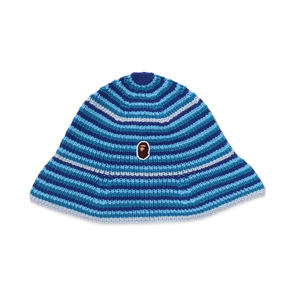 A BATHING APE Ape Head One Point Stripe Knit Hat "Blue"