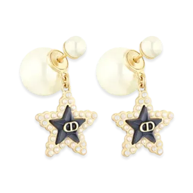 Dior Tribales Earrings Metal with White Resin Pearls and Glass "Deep Ocean Blue/Gold"