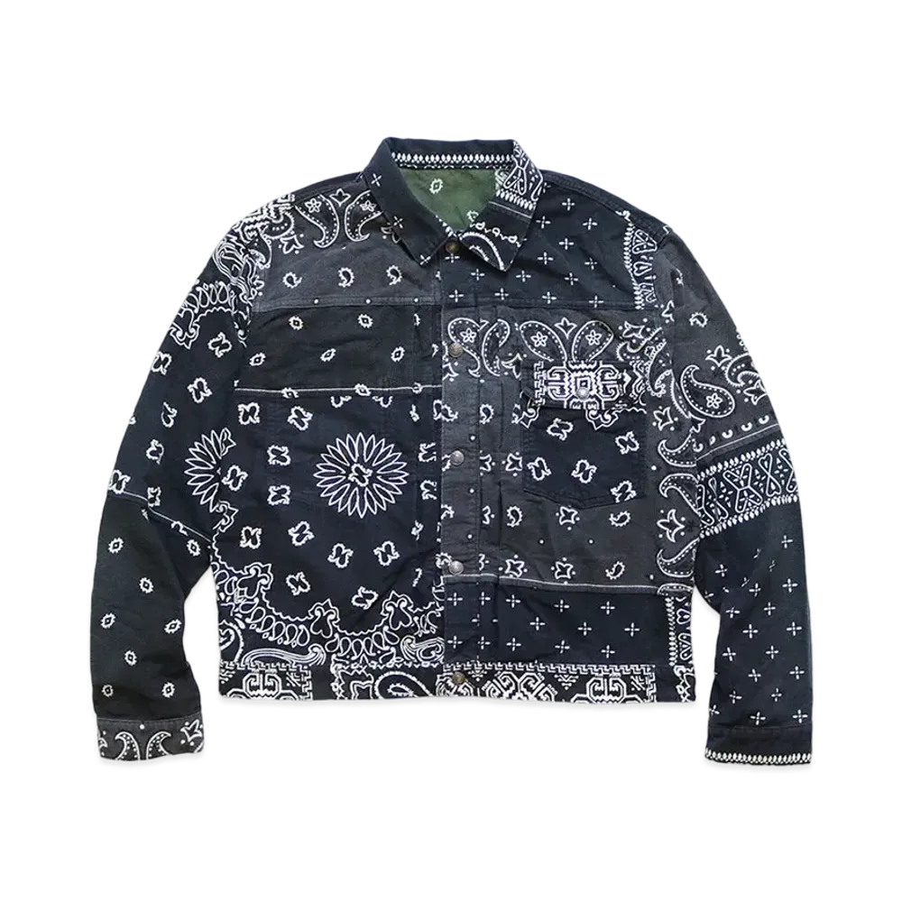 KAPITAL NER REVERSIBLE BANDANA 1ST JACKET "Black Khaki"