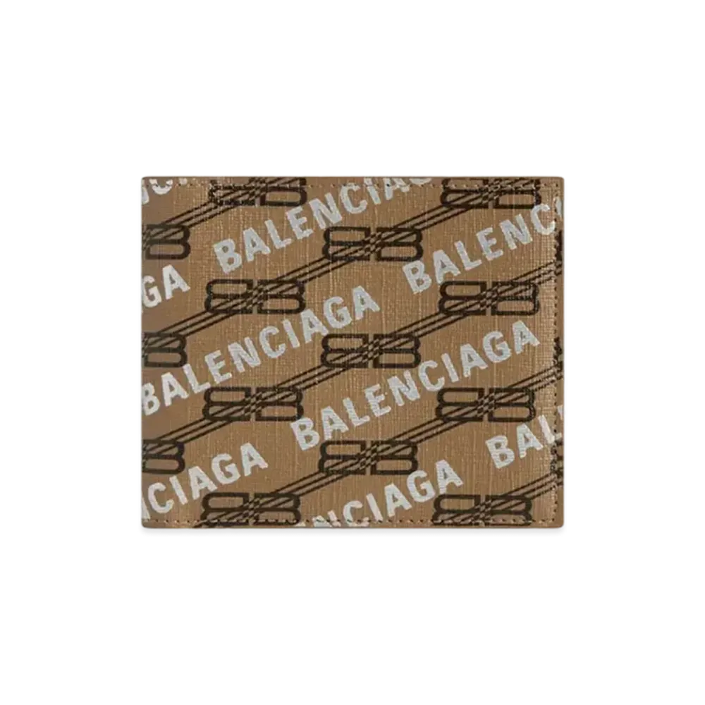 BALENCIAGA Signature Square Folded Wallet BB Monogram Coated Canvas and Allover Logo "Beige"