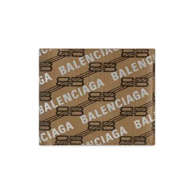 BALENCIAGA Signature Square Folded Wallet BB Monogram Coated Canvas and Allover Logo "Beige"