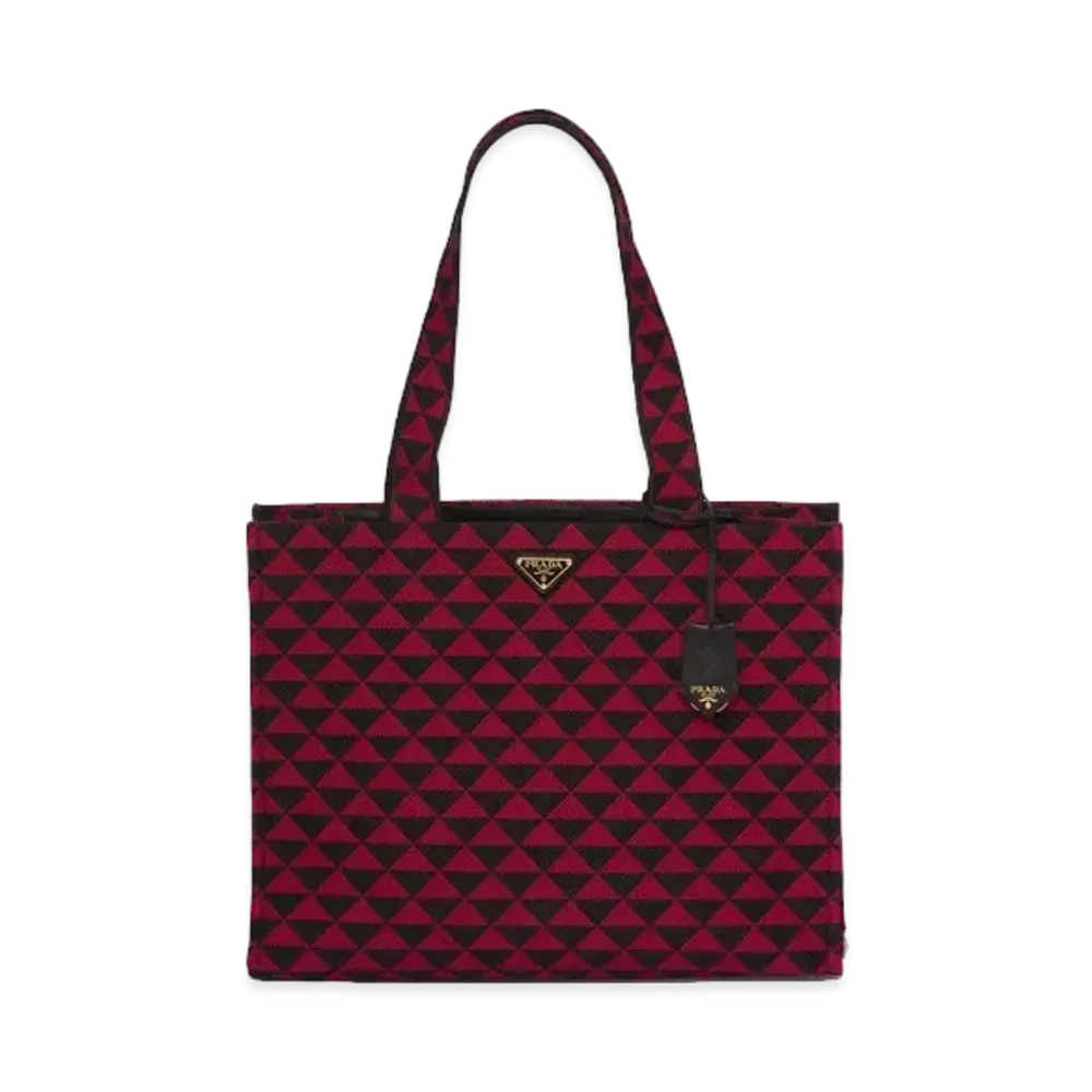 PRADA Symbol Embroidered Fabric Bag "Black/Dark Red"