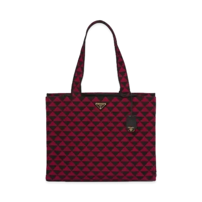 PRADA Symbol Embroidered Fabric Bag "Black/Dark Red"