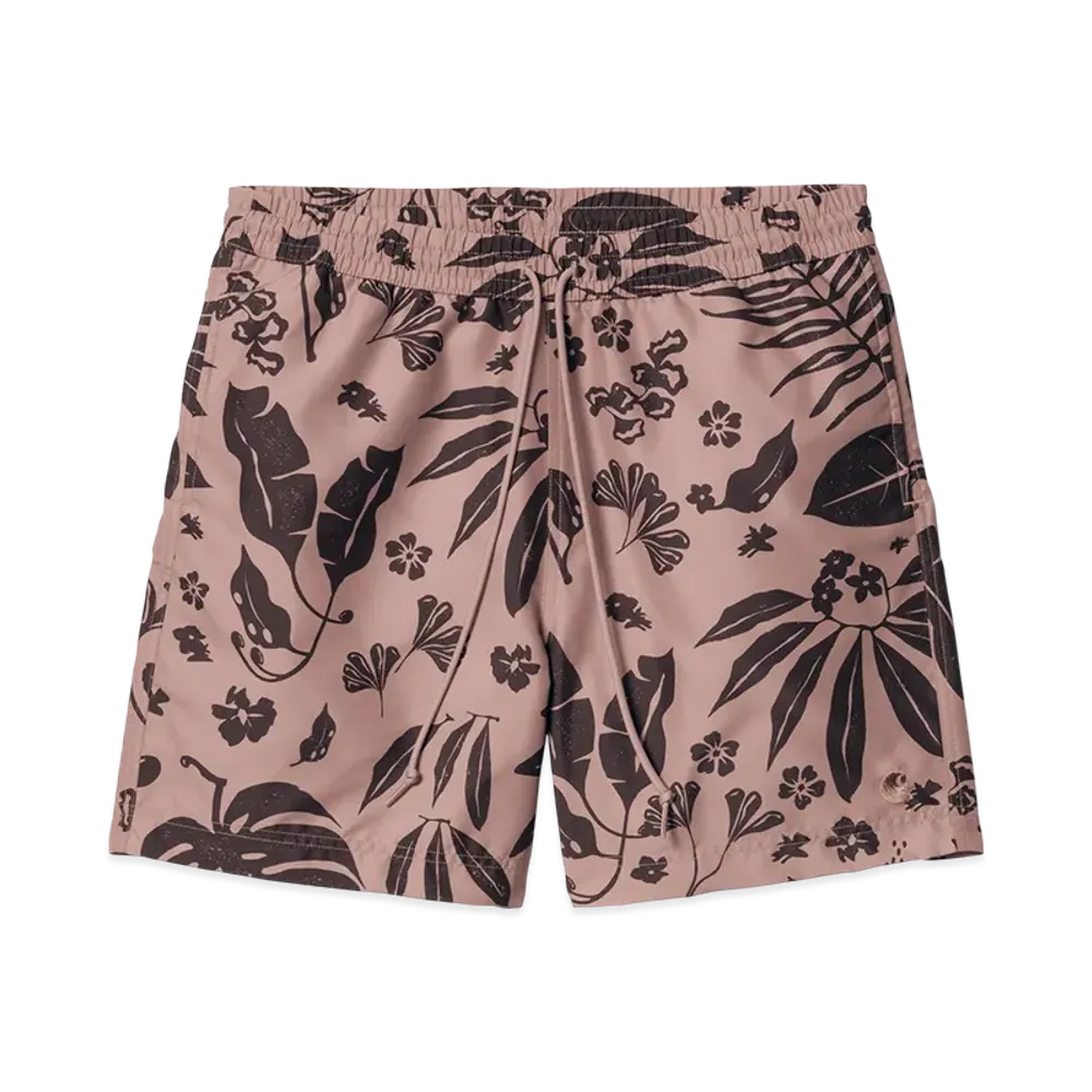 Carhartt WIP Slater Swim Trunks "Woodblock Print Glassy Pink"