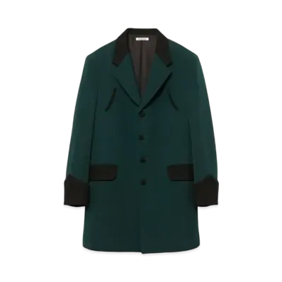 FUMIKA UCHIDA Notched Lapel Long Jacket "Britishgreen/Black"