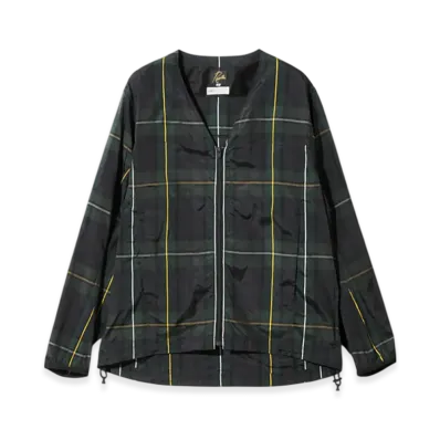 NEEDLES W.U. V Neck Jacket - Polyester Tartan Plaid "Green"