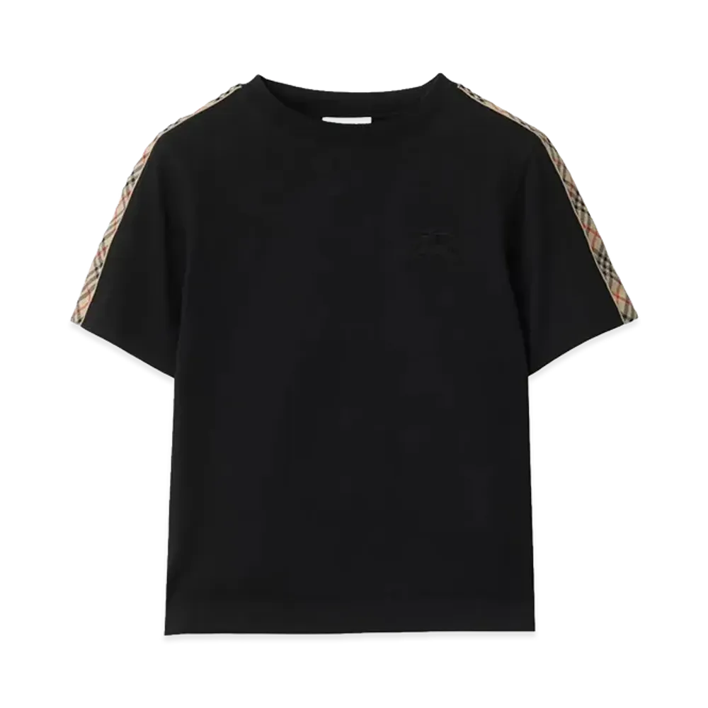Burberry Kids Check Trim Cotton T-Shirt "Black"