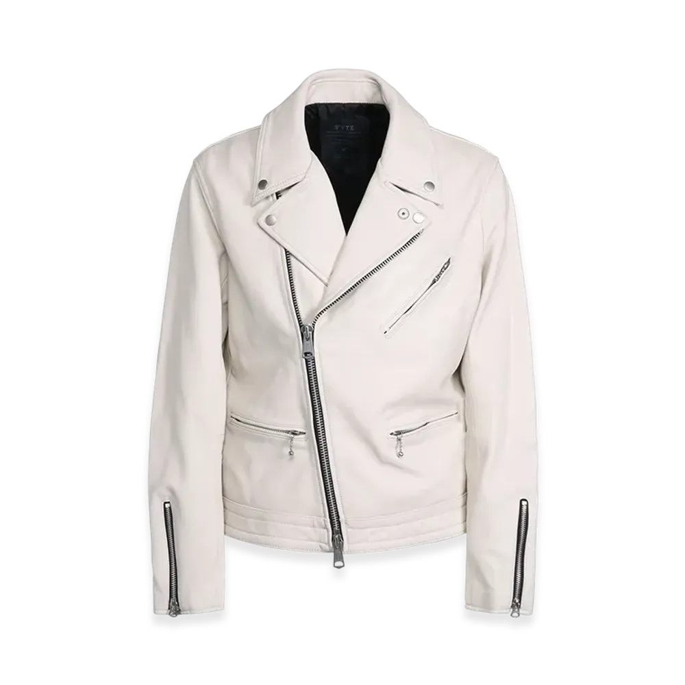 S'YTE Chrome White Sheep Leather Double Motorcycle Jacket "White"