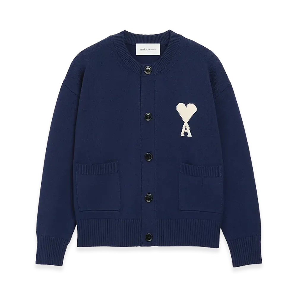 AMI PARIS Cappuccino Wool Blend Cardigan "Beige"