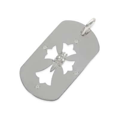 Chrome Hearts 18K Large Dog Tag 4P Diamond Charm "White Gold"