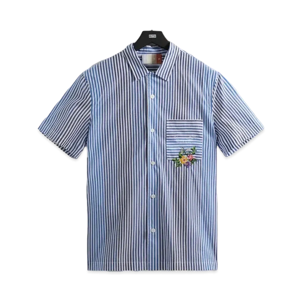 Kith Variegated Striped Poplin Thompson Camp Collar Shirt "Current"
