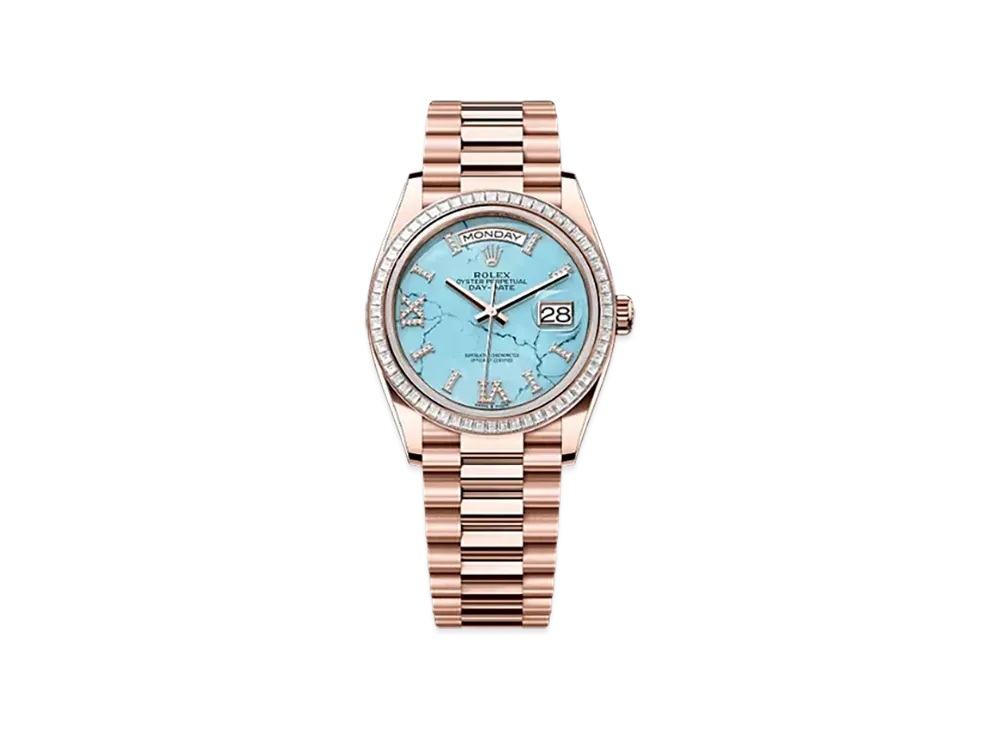 ROLEX Day-Date 36mm Everose Gold Diamond 128395TBR "Turquoise"