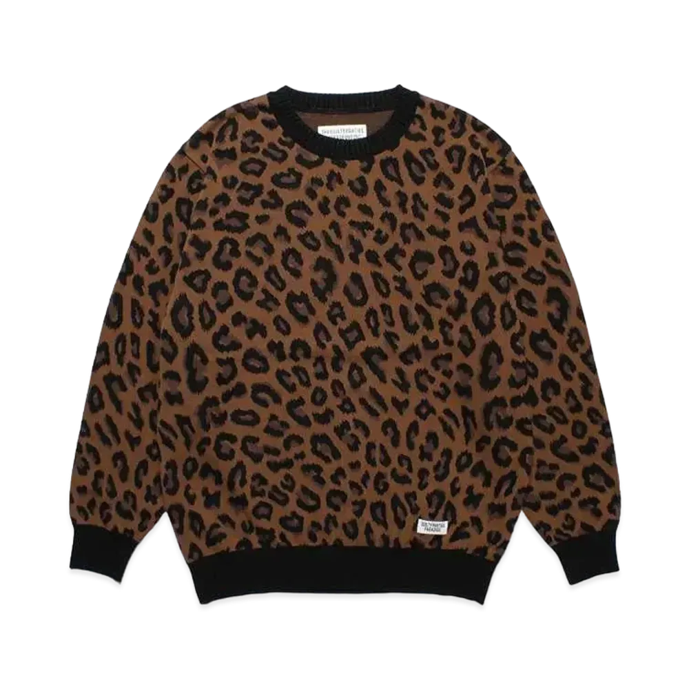 WACKO MARIA Leopard Knit Jacquard Sweater "Brown"