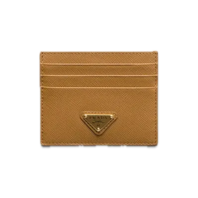 PRADA Saffiano Triangle Card Holder "Camel"