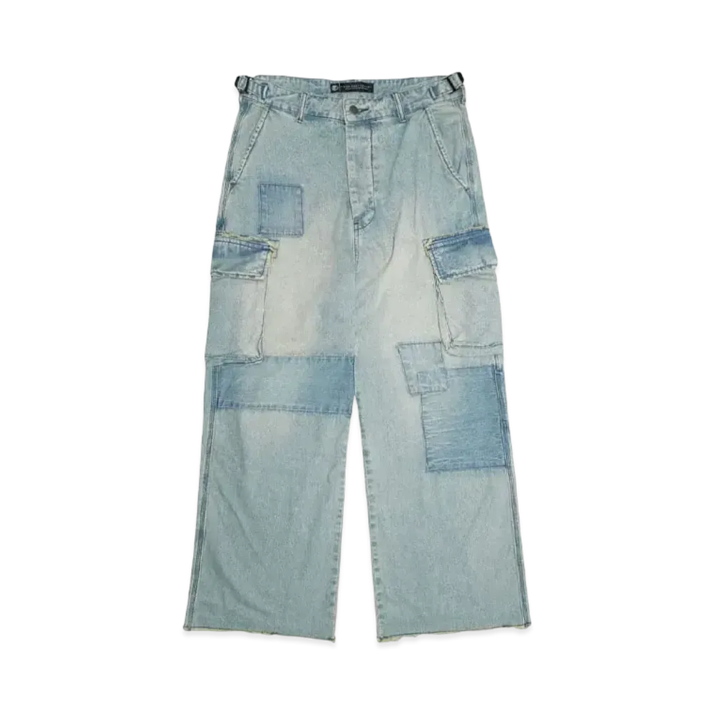 A GOOD BAD INFLUENCE Repaired Denim Cargo Pants "INDIGO(BLUE)"