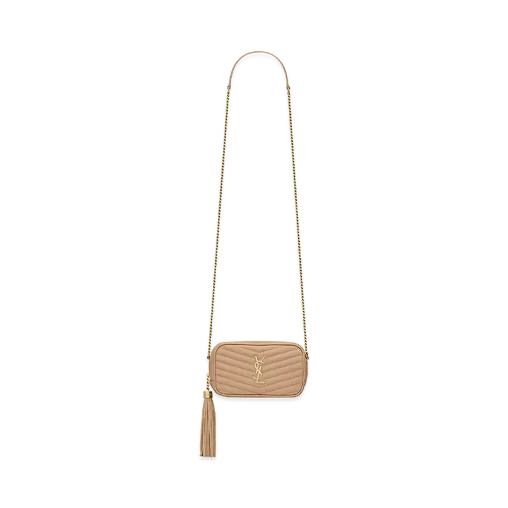 Saint Laurent Lou Mini Bag In Quilted Grain De Poudre Embossed Leather "Dark Beige"