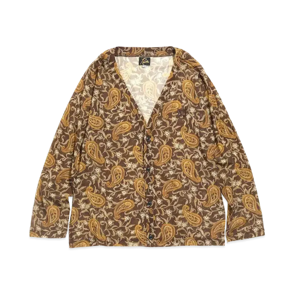 Needles V NECK CARDIGAN - POLY MESH / PAISLEY PT. "Brown"