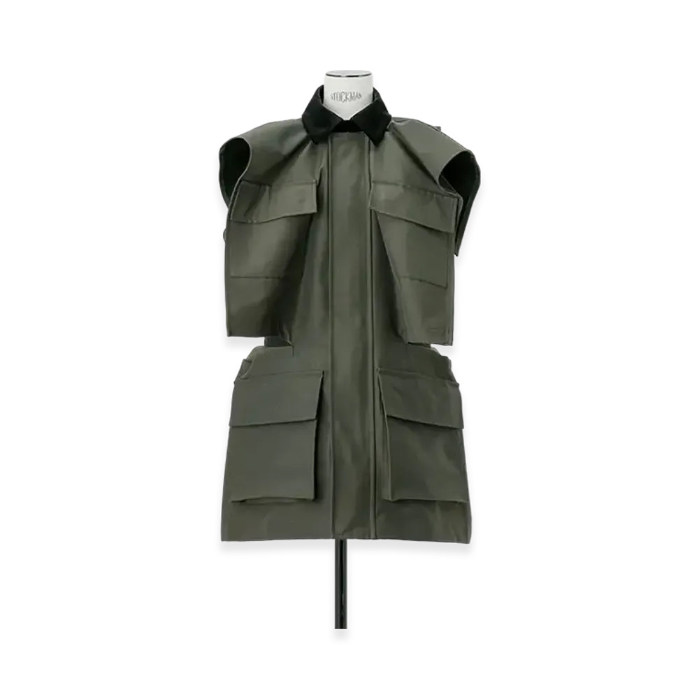 sacai Grosgrain x Quilted Satin Dress "Khaki/Black"