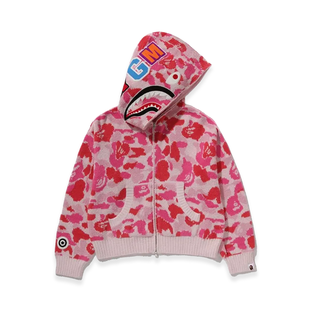 A BATHING APE Women's ABC Camo Towel Jacquard Shark Cropped Full Zip Hoodie "Pink"