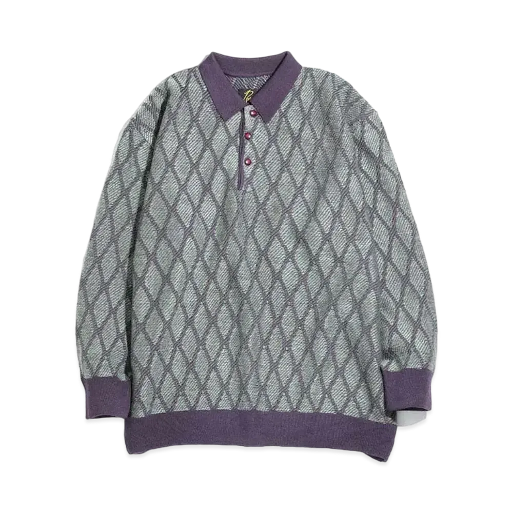 Needles POLO SWEATER - WAVE STRIPE "Greeen/Purple"